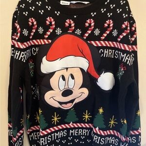 Disney Mickey Mouse Christmas Sweater Mens M Black Soft Stretch